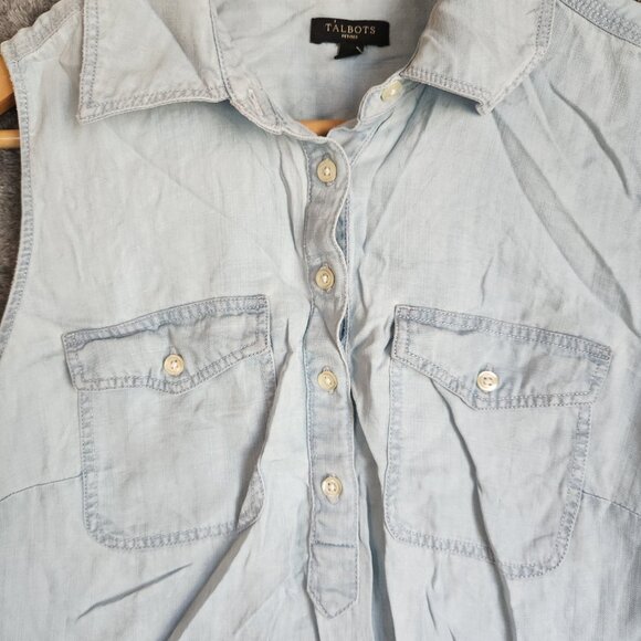 Talbots Sleeveless Popover Denim Top Blouse Blue Women's 12 EUC Pockets Summer - Picture 2 of 8